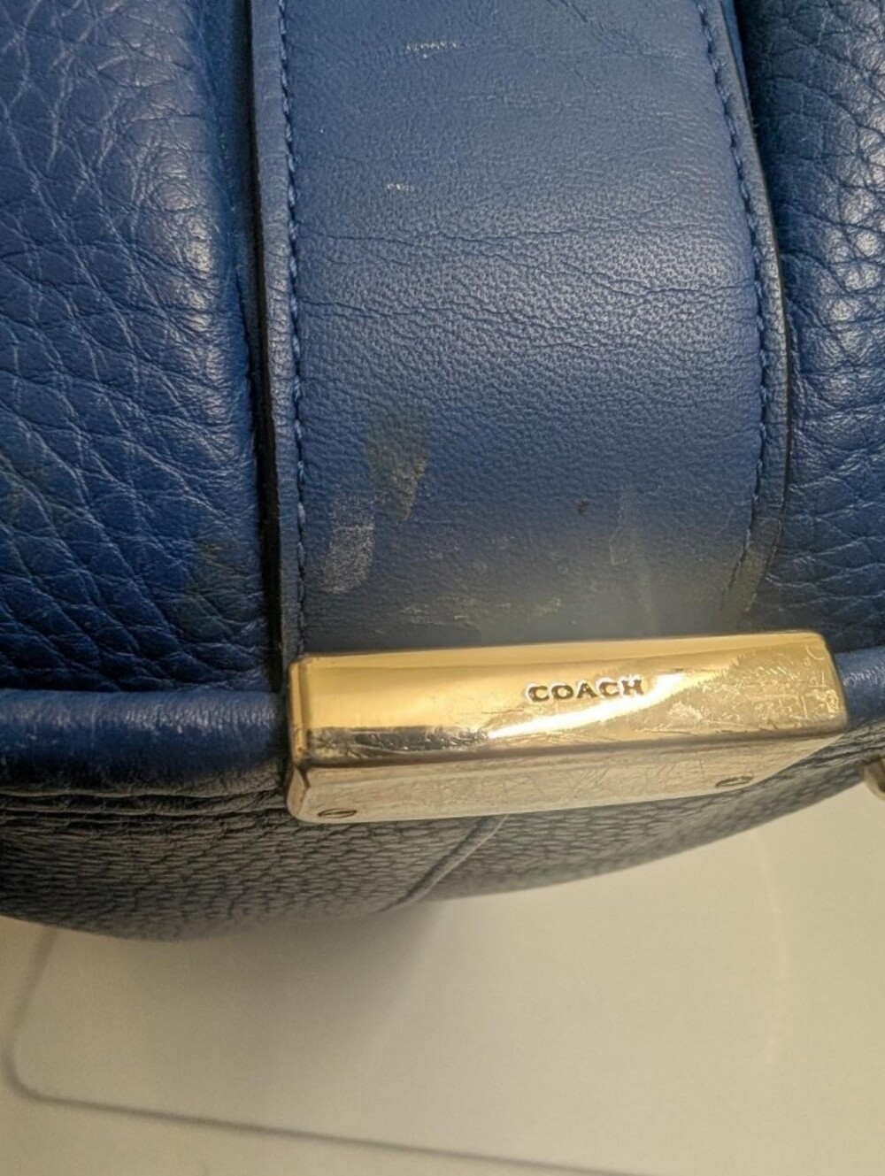 Coach Swagger 27 Carryall Pebbled Leather Blue Handbag Crossbody Strap - Picture 13 of 16